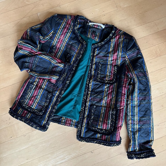 J. Crew Stewart Tartan plaid w/Braided Trim blazer/ Lady jacket, 0, N121 - Picture 3 of 5